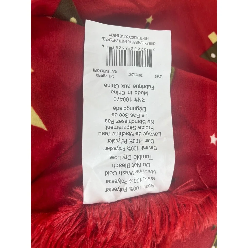 Marlo Lorenz Red Christmas Trees Fringe Faux Fur Backing Micromink Throw Blanket